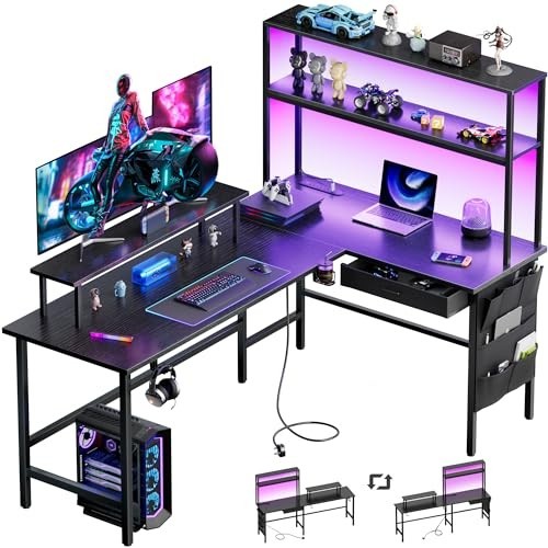 Shaped gaming desk with led - l,