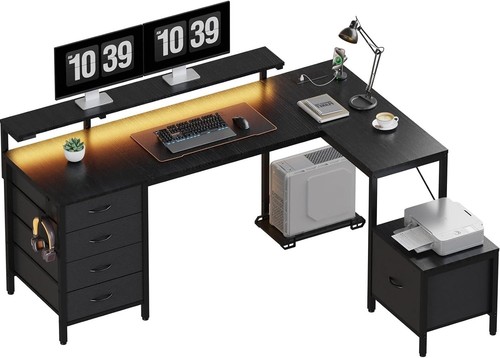 Shaped gaming desk with led - with,