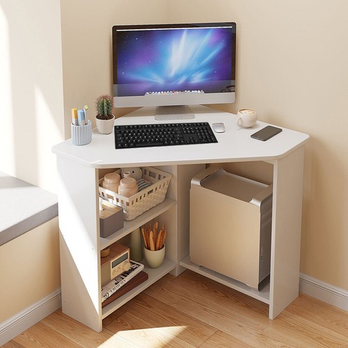 White corner computer - white, desk